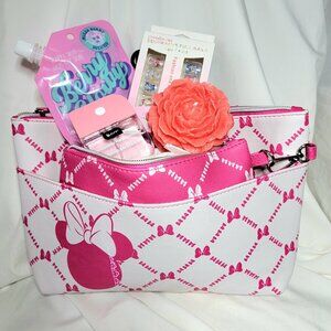 Minnie Mouse Stuffed 2 Piece Cosmetic Pink & White Bags ~ All NWT